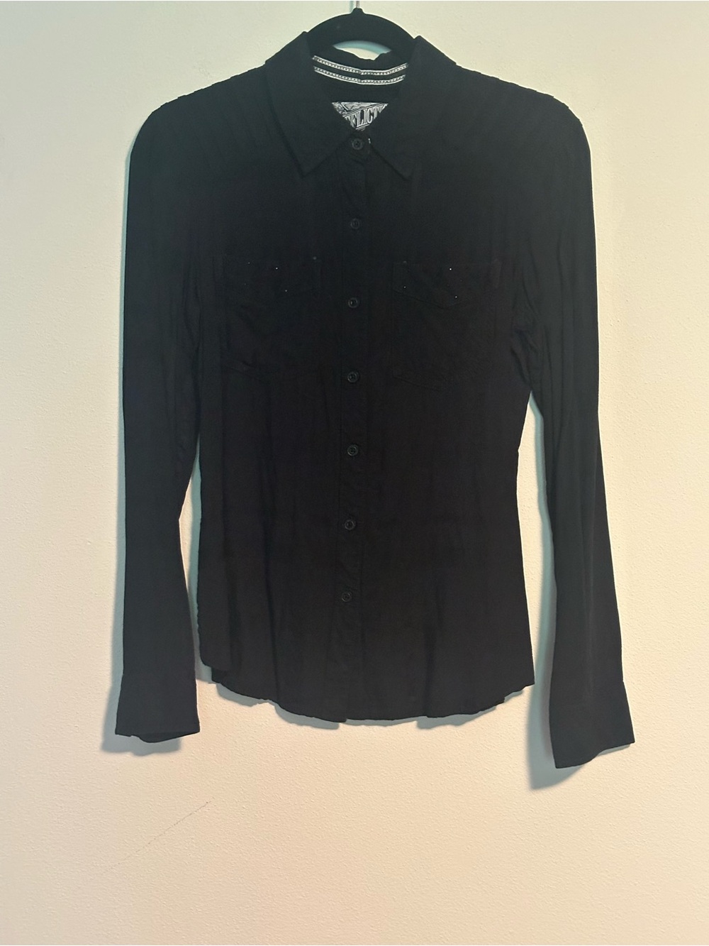 Affliction Black Premium Womens Small Rhinestone Button Up Shirt Y2K Goth